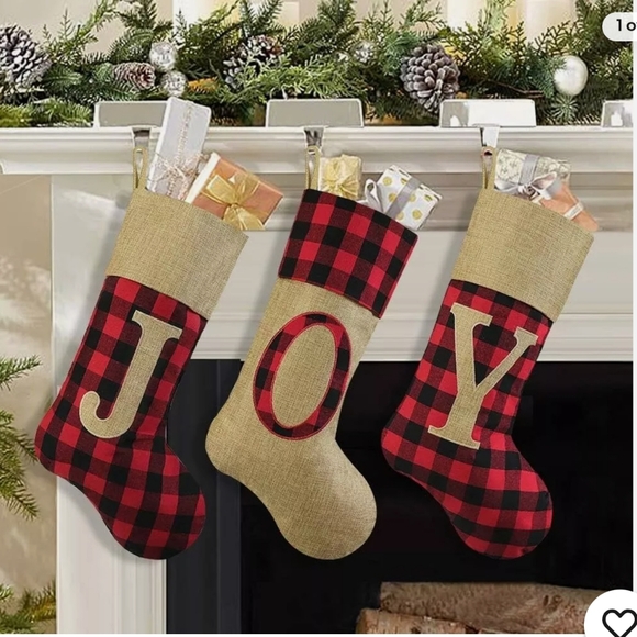 Christmas Stockings, 3 Pcs 19 inches Red and Black Buffalo Check Plaid Faux Burl - Picture 1 of 7